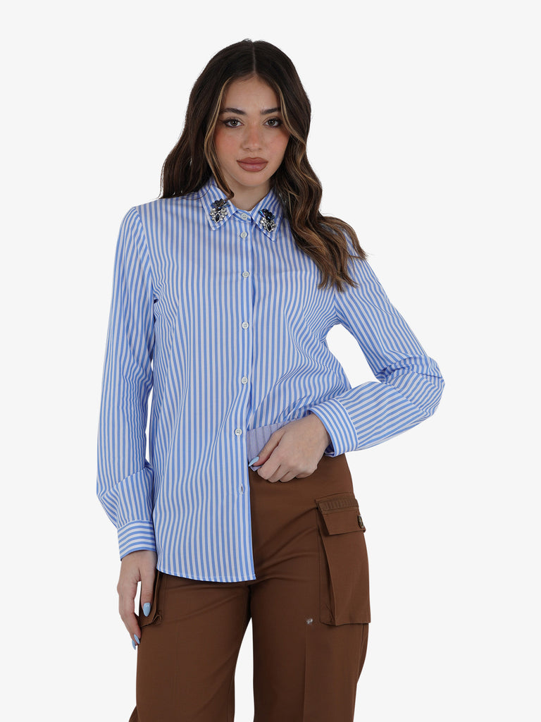 VICOLO Camicia Donna Azzurro Cotone con bottone