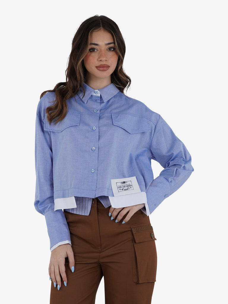 VICOLO Camicia Donna Azzurro Cotone con bottone