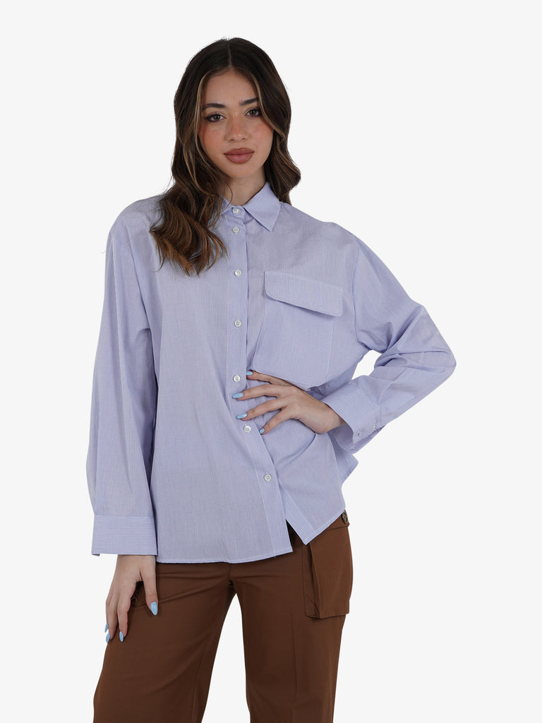 VICOLO Camicia Donna Azzurro Cotone con bottone