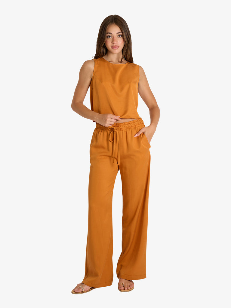 VICOLO pantalone ampio fluido donna arancione lyocell