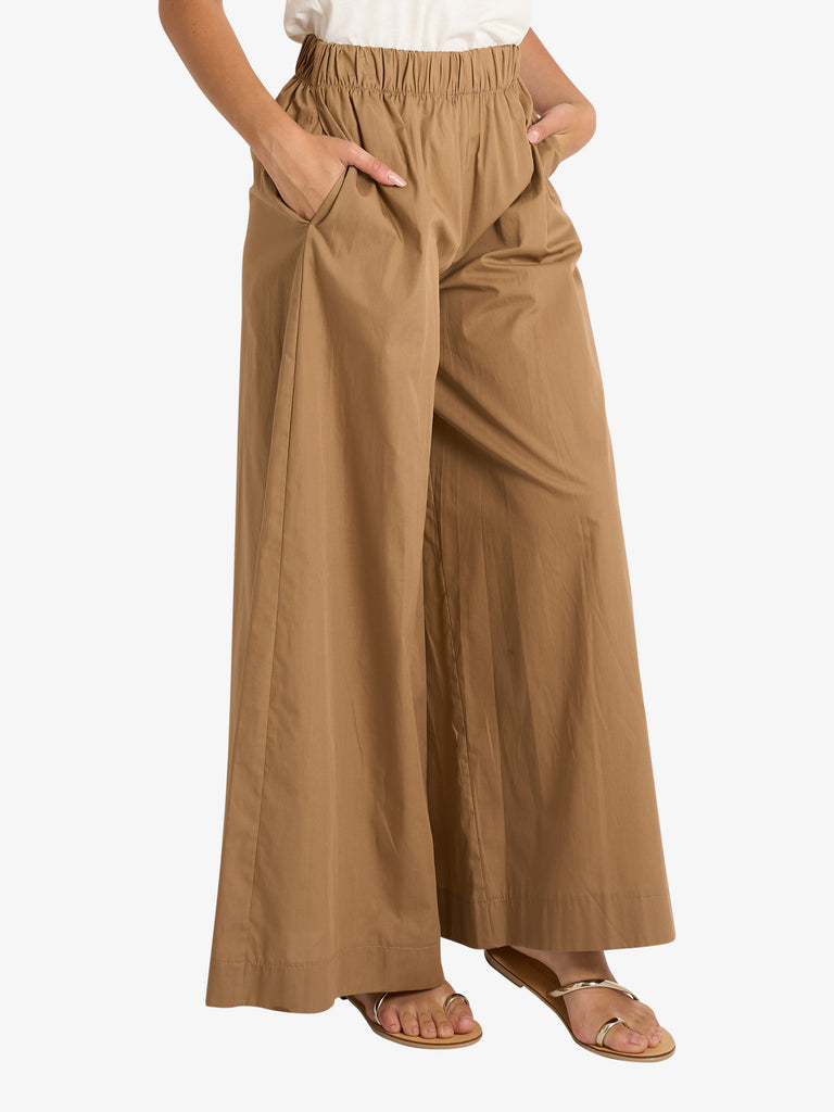 VICOLO pantalone ampio arricciato donna beige cotone