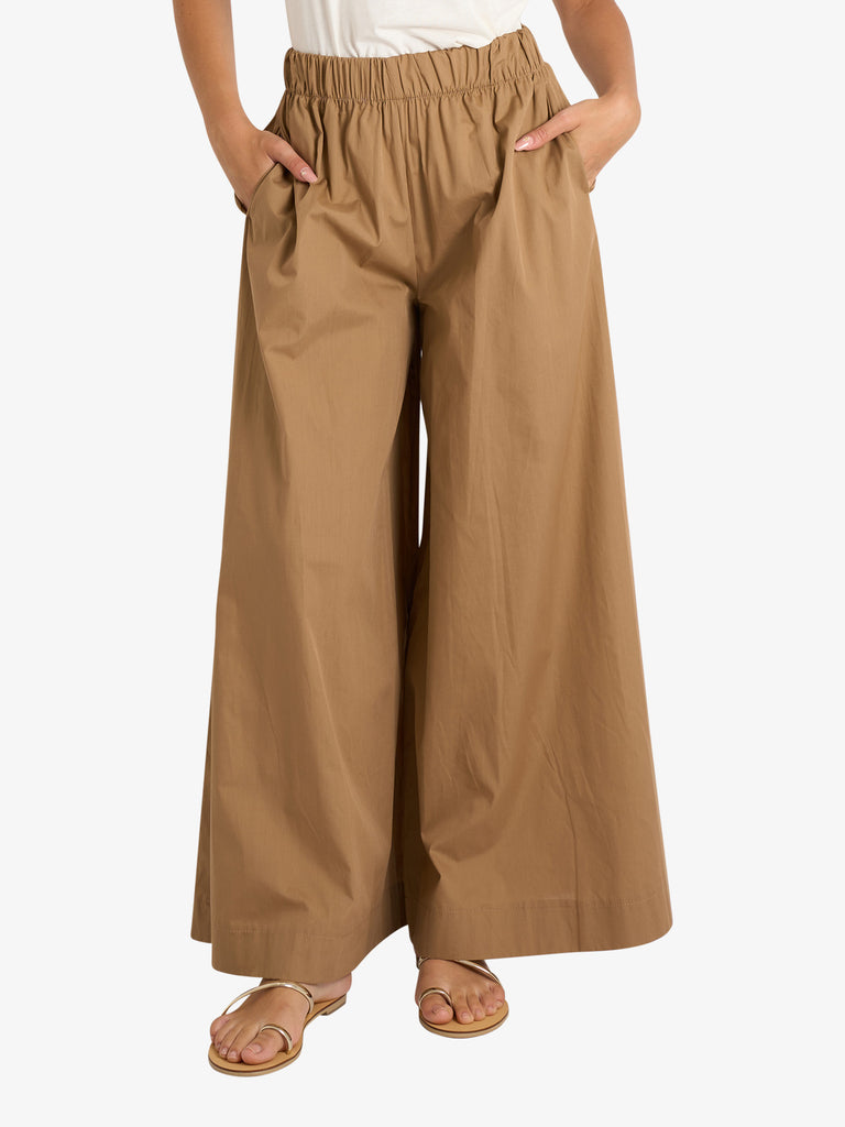 VICOLO pantalone ampio arricciato donna beige cotone