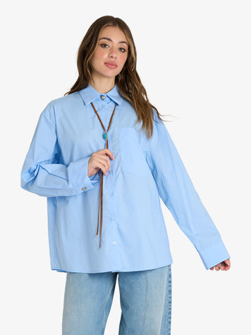 VICOLO camicie donna maniche lunghe azzurro cotone