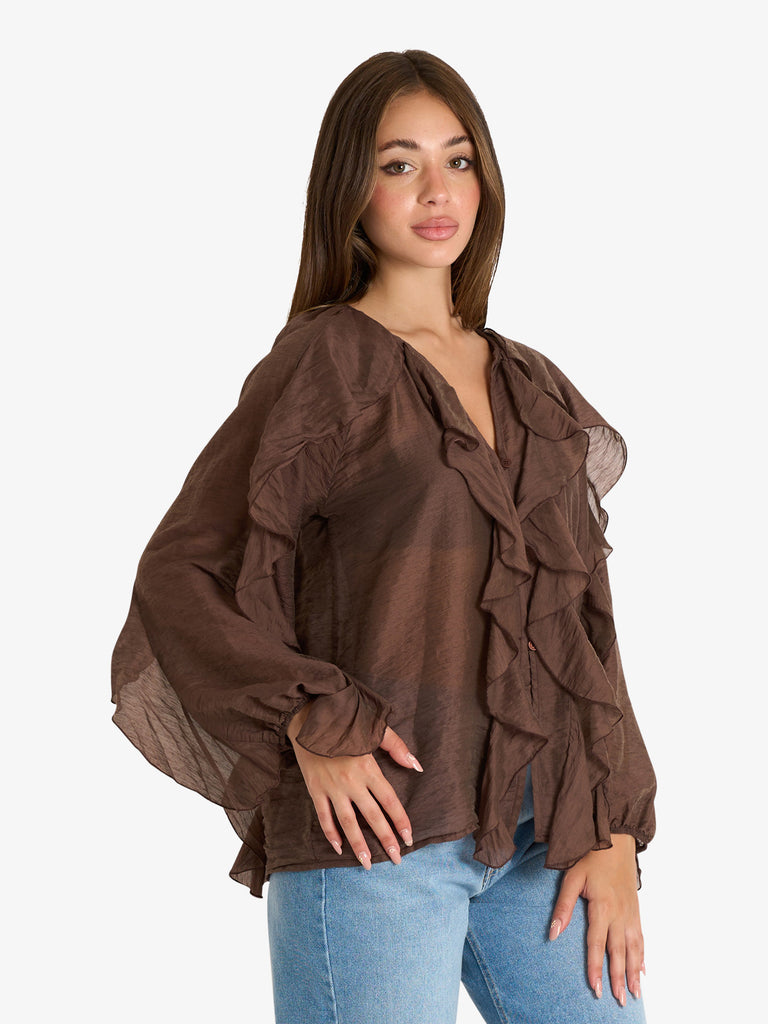 VICOLO camicia donna marrone lyocell