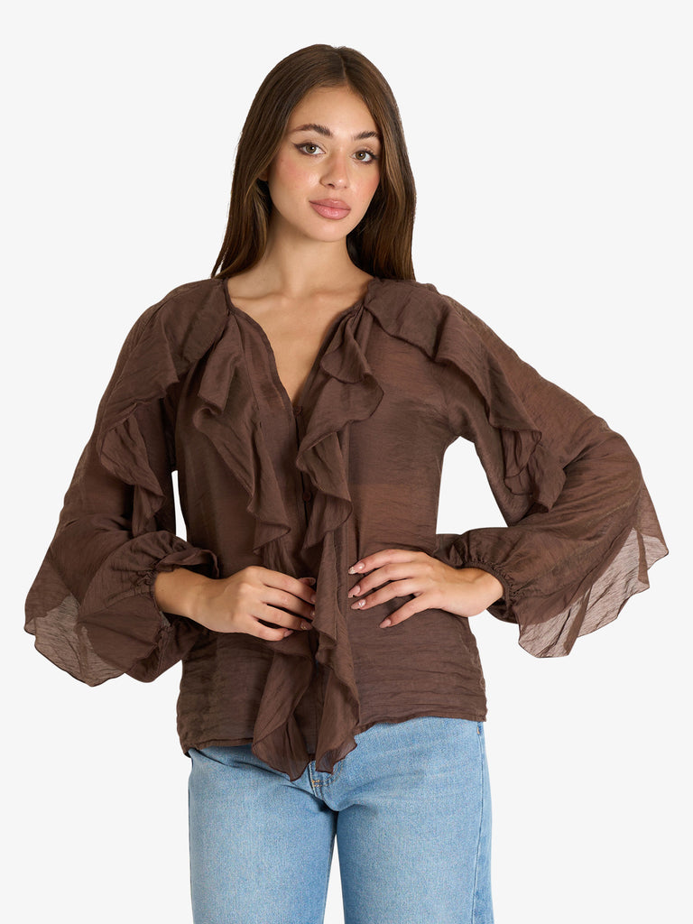 VICOLO camicia donna marrone lyocell