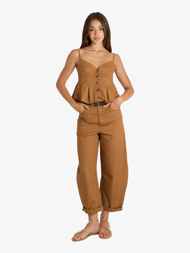 VICOLO pantalone balloon donna marrone cotone