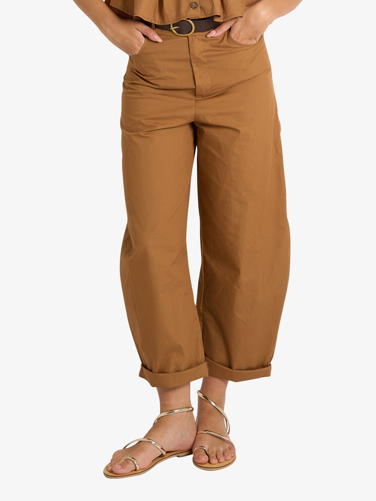 VICOLO pantalone balloon donna marrone cotone