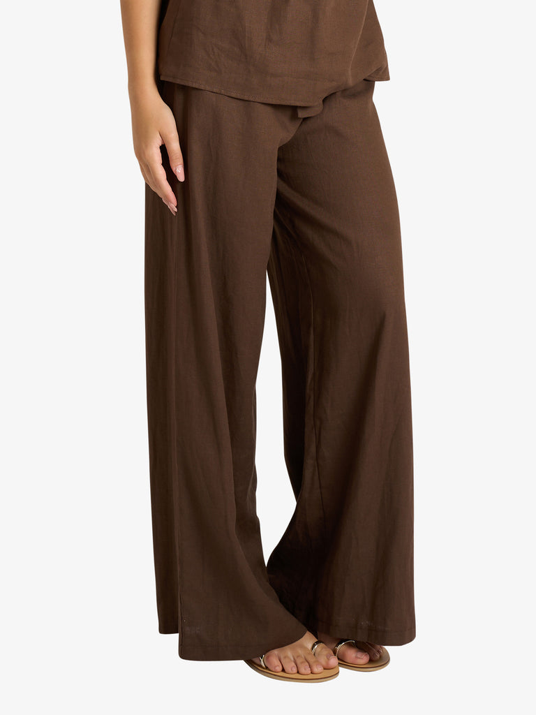 VICOLO pantalone mezzo elastico donna marrone lino