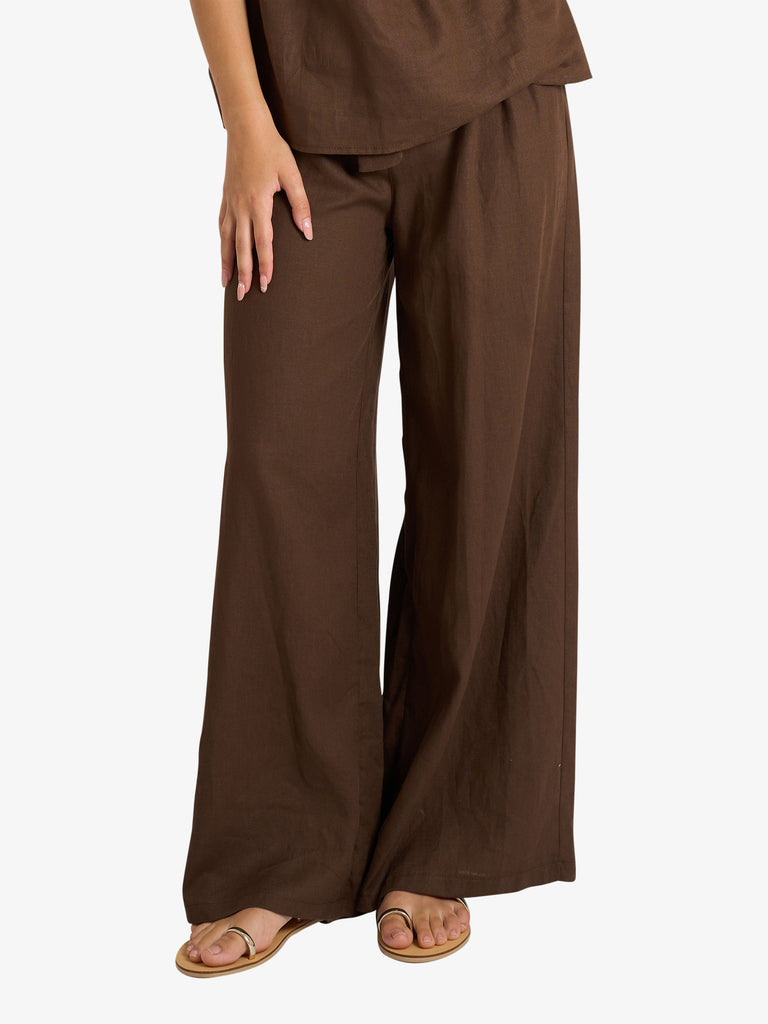 VICOLO pantalone mezzo elastico donna marrone lino