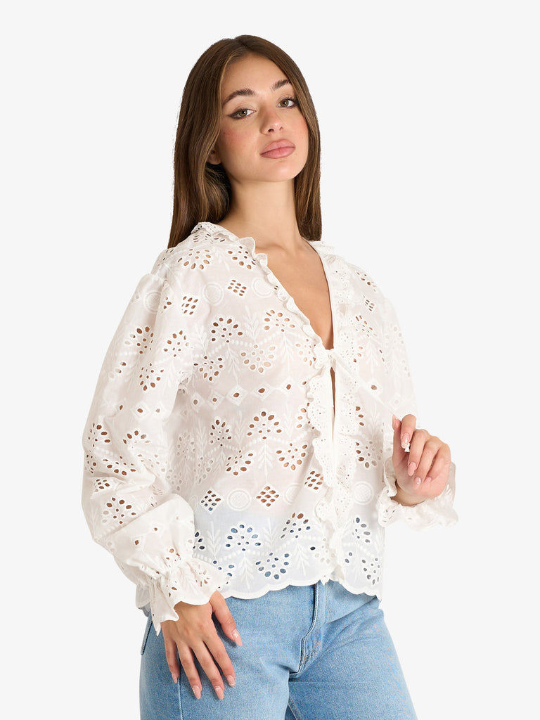 VICOLO top sangallo donna bianco cotone