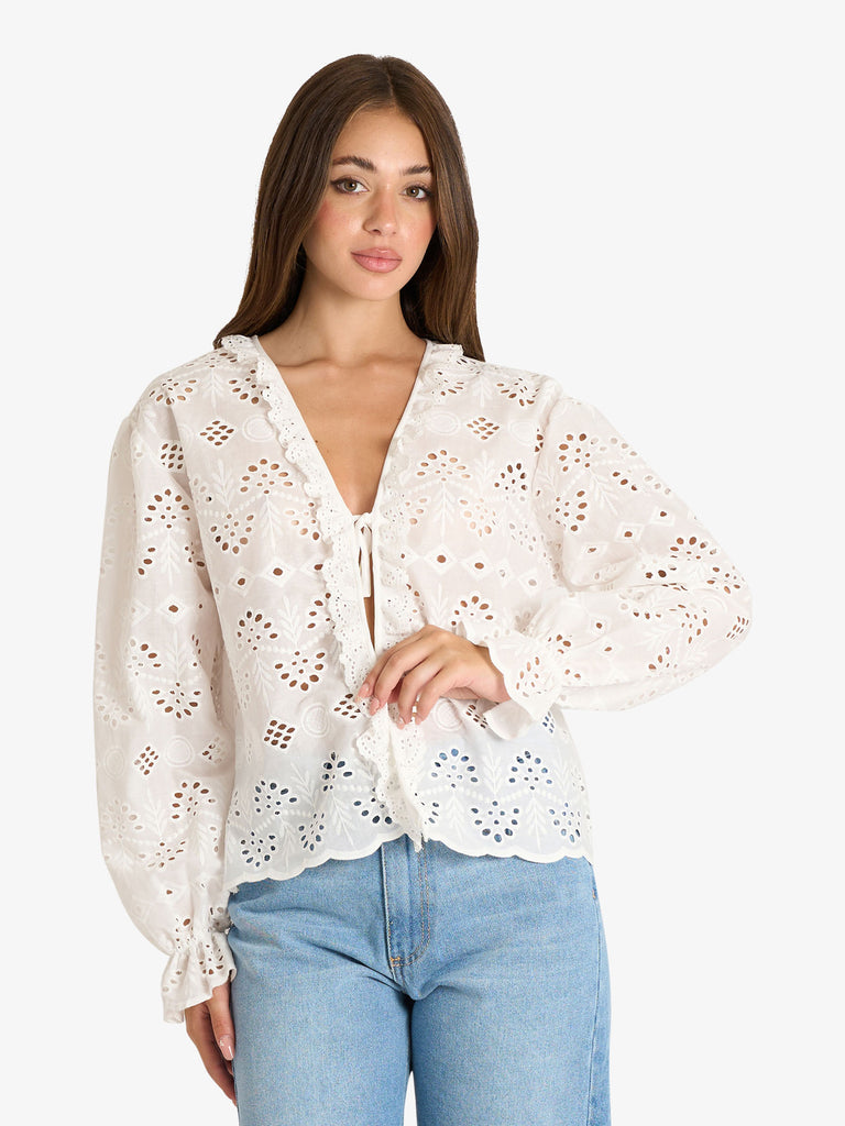 VICOLO top sangallo donna bianco cotone