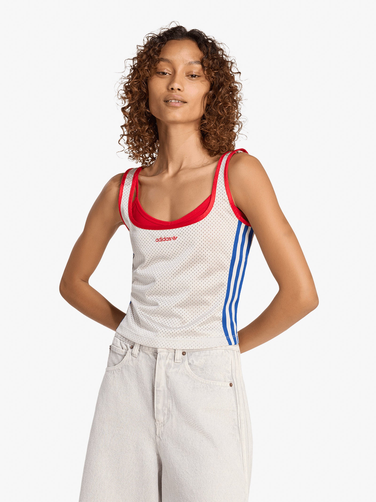 ADIDAS gray women's striped tank top