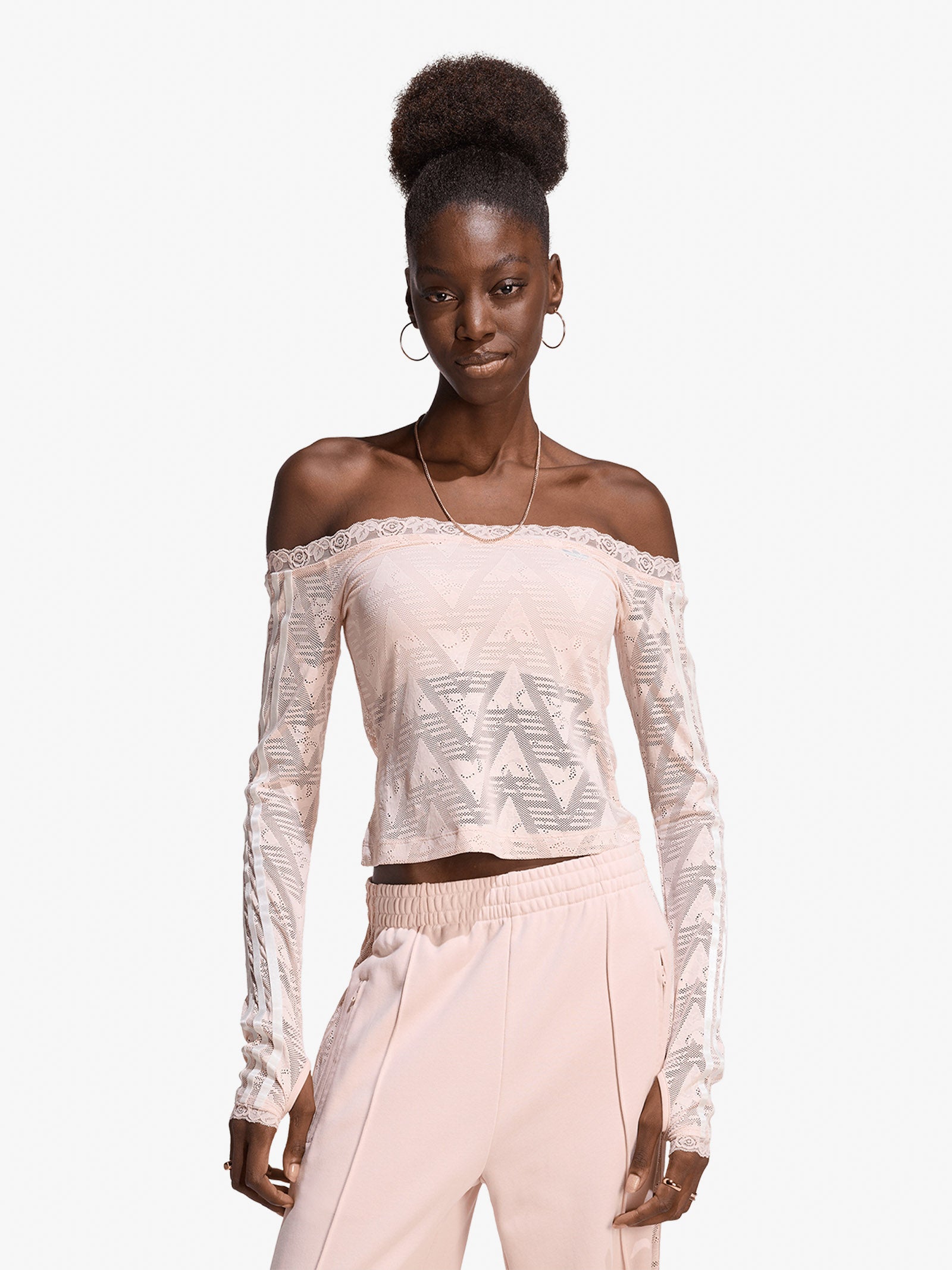 ADIDAS long sleeve bardot shirt with lace women pink