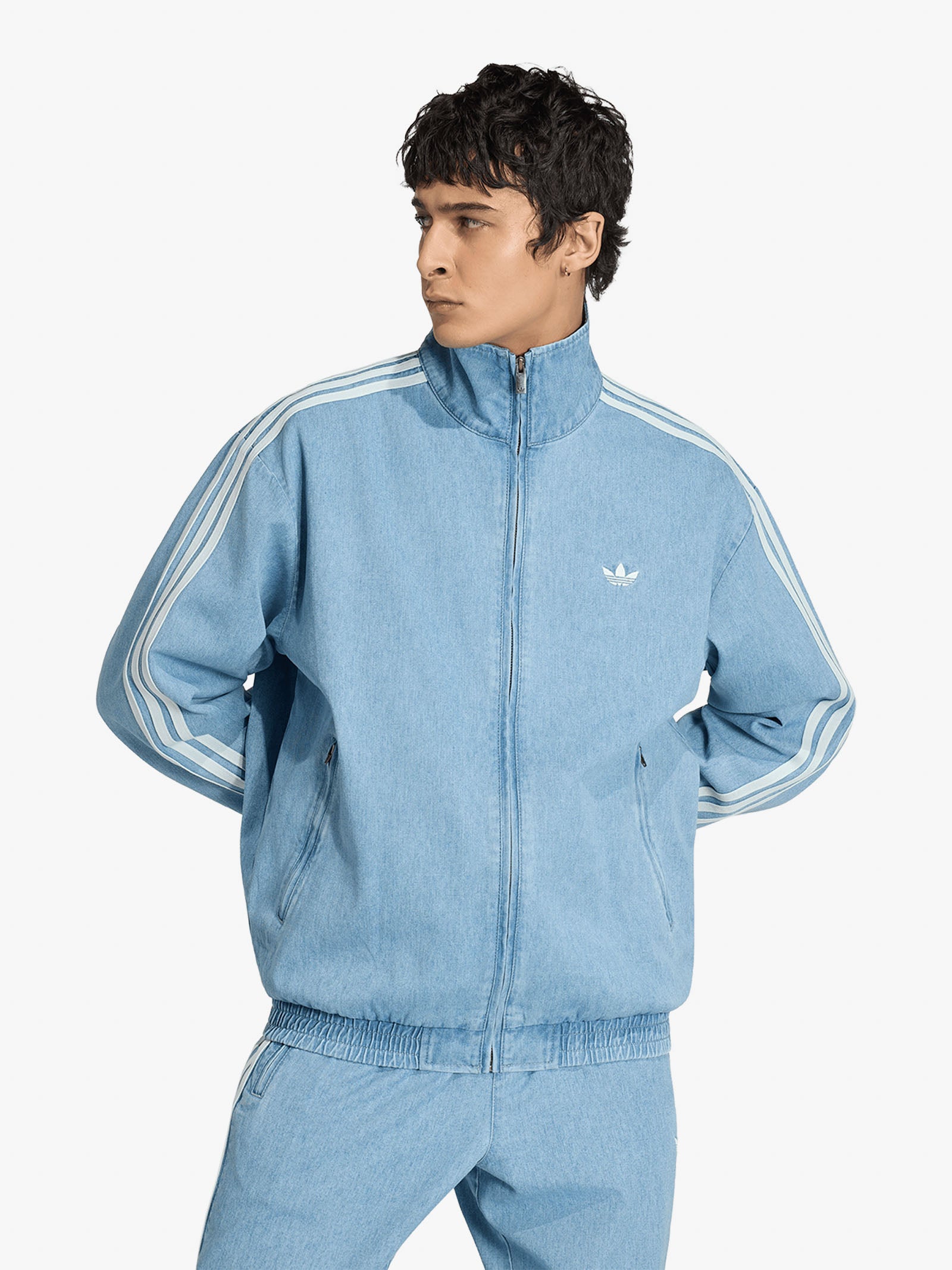 ADIDAS denim firebird men's crew neck sweatshirt light blue
