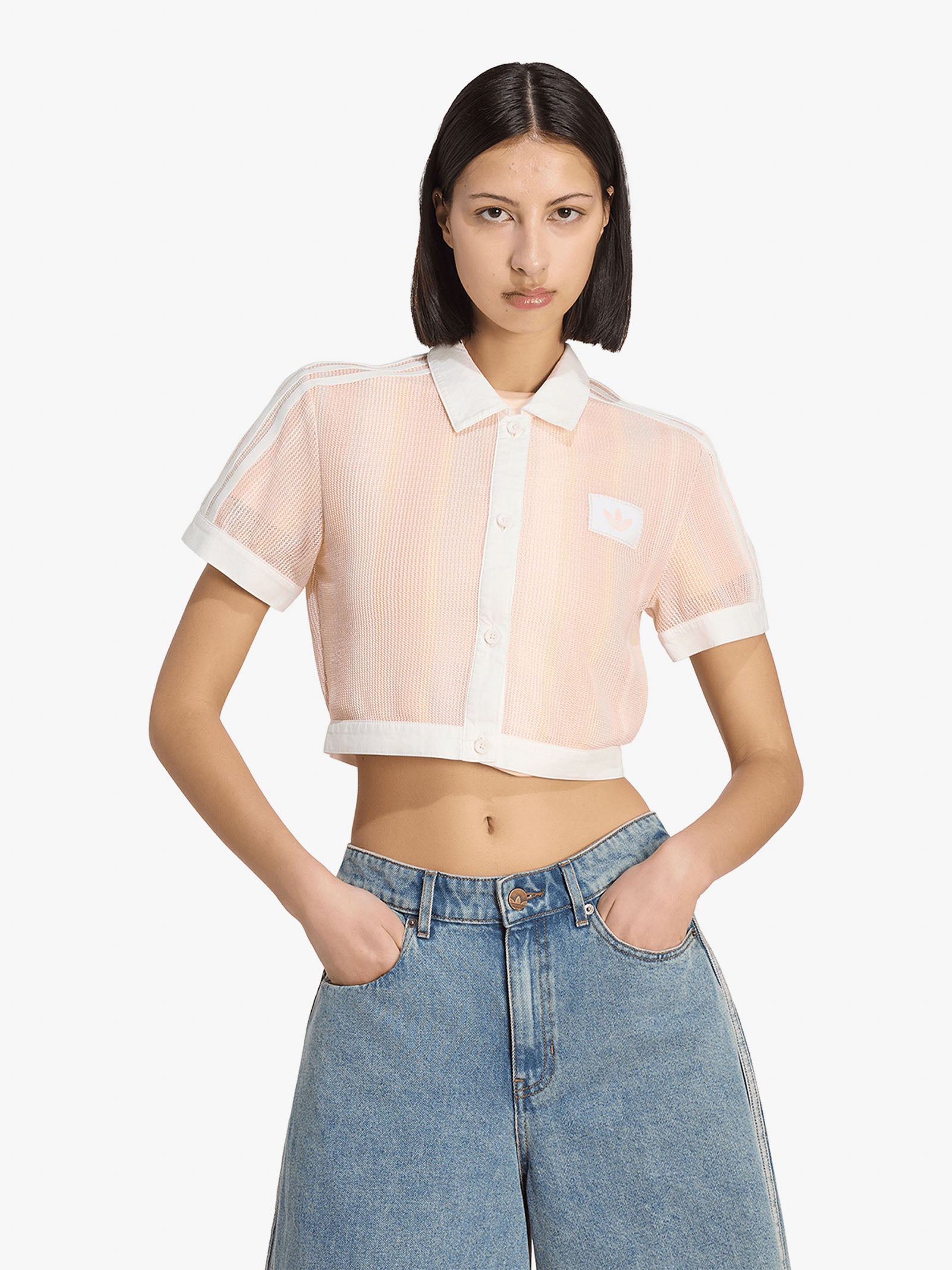ADIDAS short summer glow striped polo shirt women pink