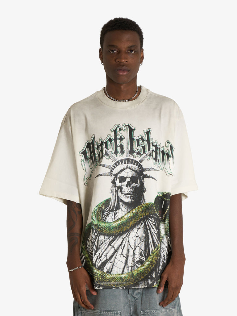 BLACK ISLAND white men's graphic print oversized t-shirt