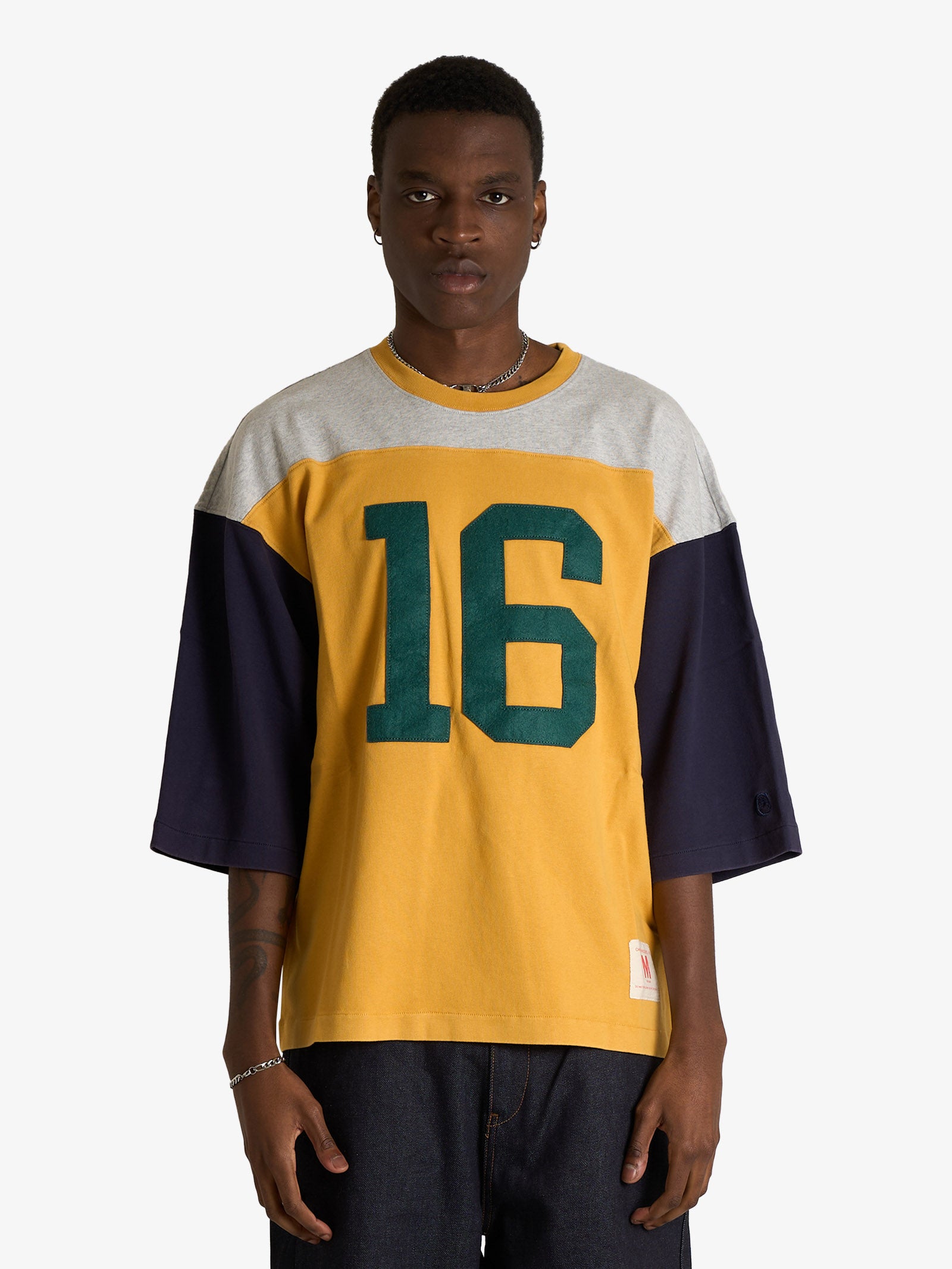 CHAMPION grey men's football-inspired 3/4 sleeve t-shirt