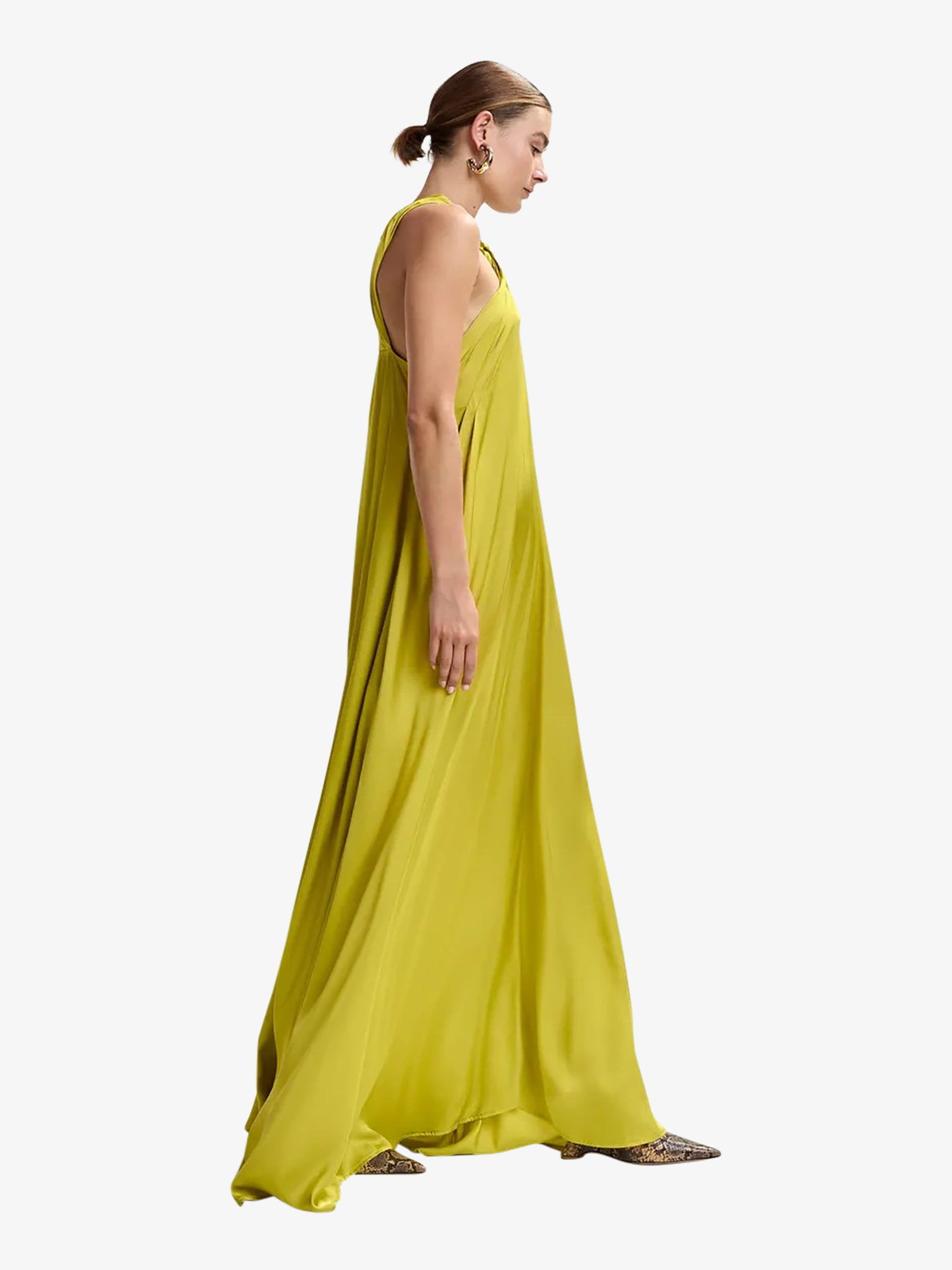ESSENTIEL ANTWERP long trapeze maxi dress with American neckline women's  yellow