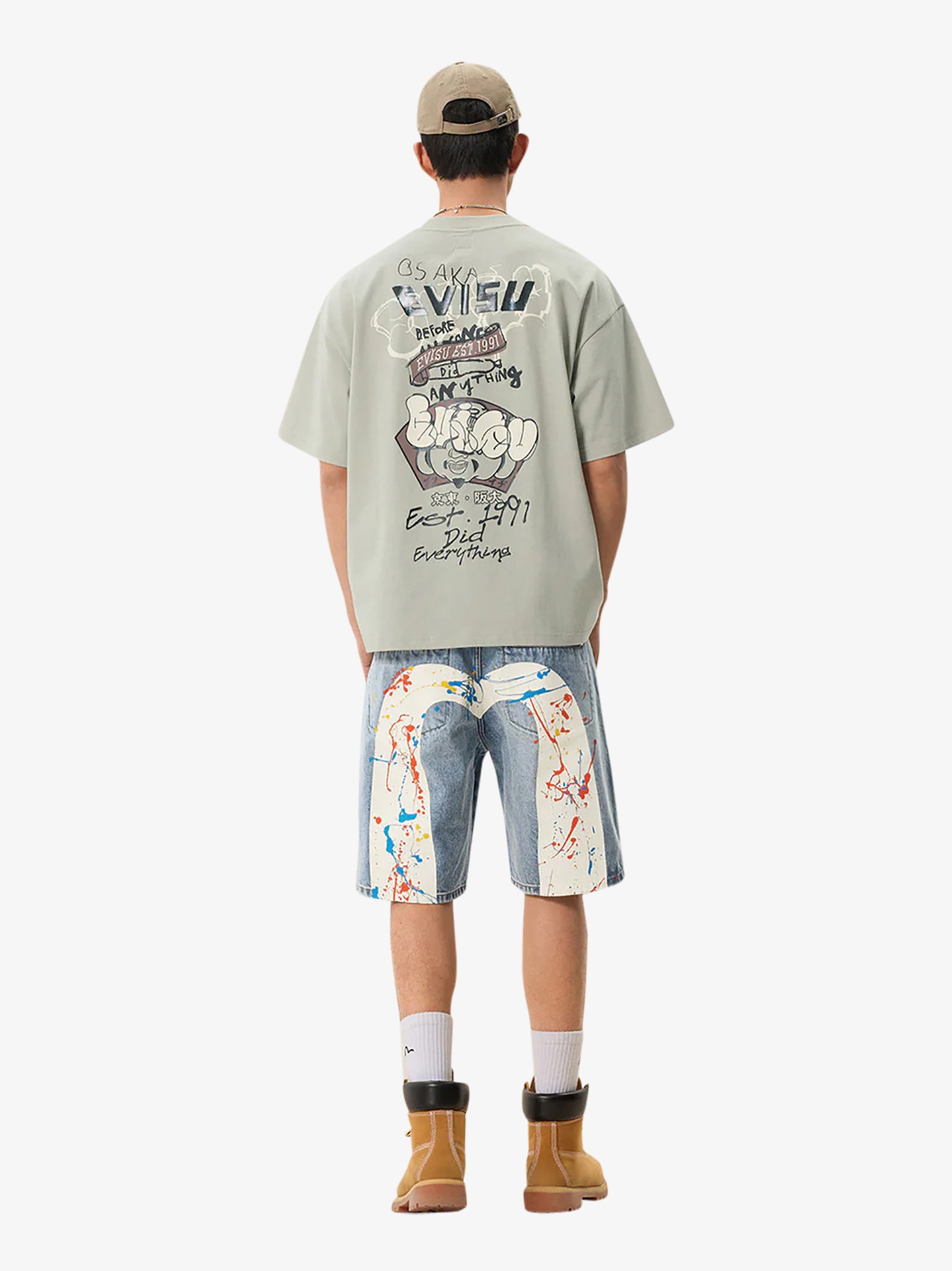 EVISU daicock spray dye denim men's shorts