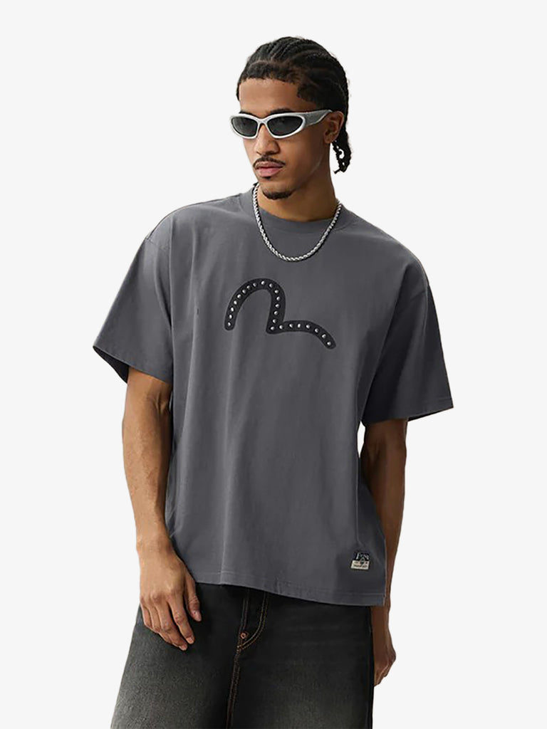 EVISU エヴィス 半袖Tシャツ グレー EVISU grey men's seagull and studs print t-shirt