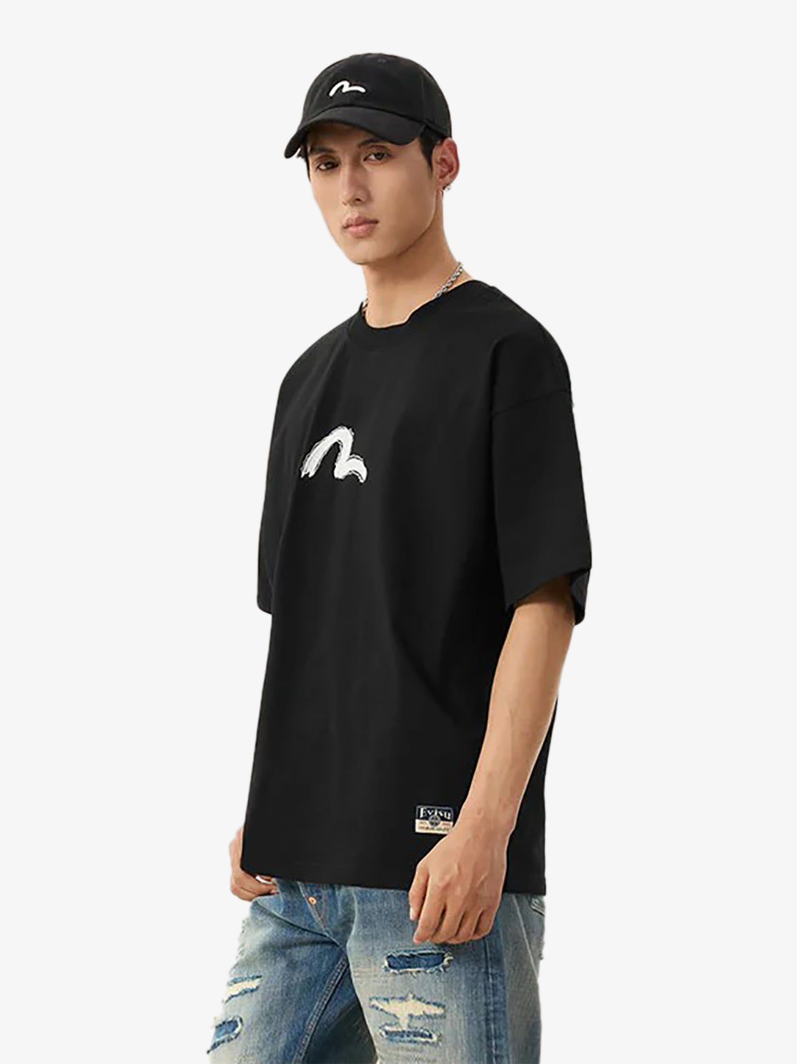EVISU hand-brushed daicock print men's t-shirt beige