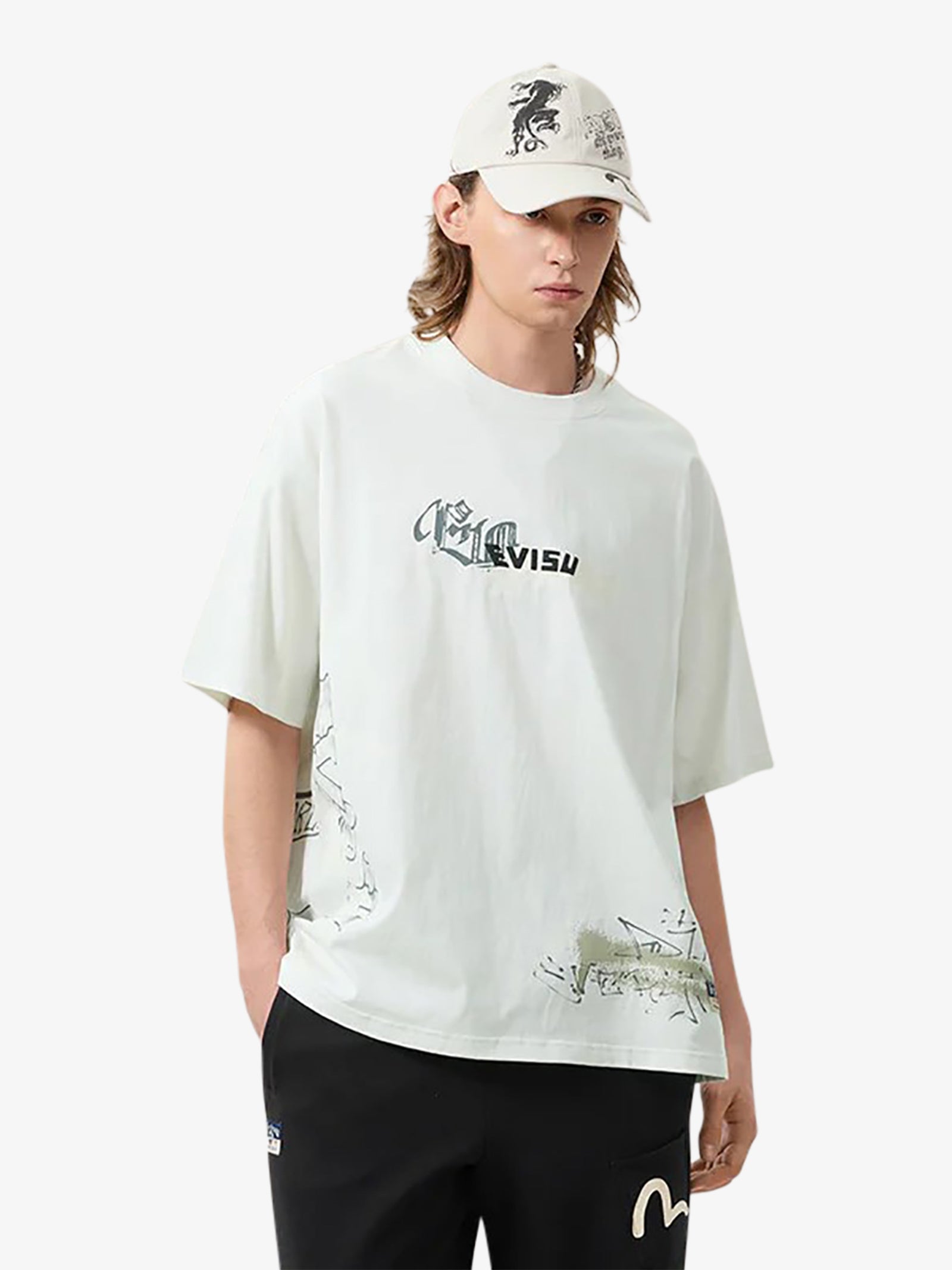 EVISU evisu logo graphic men's beige allover t-shirt