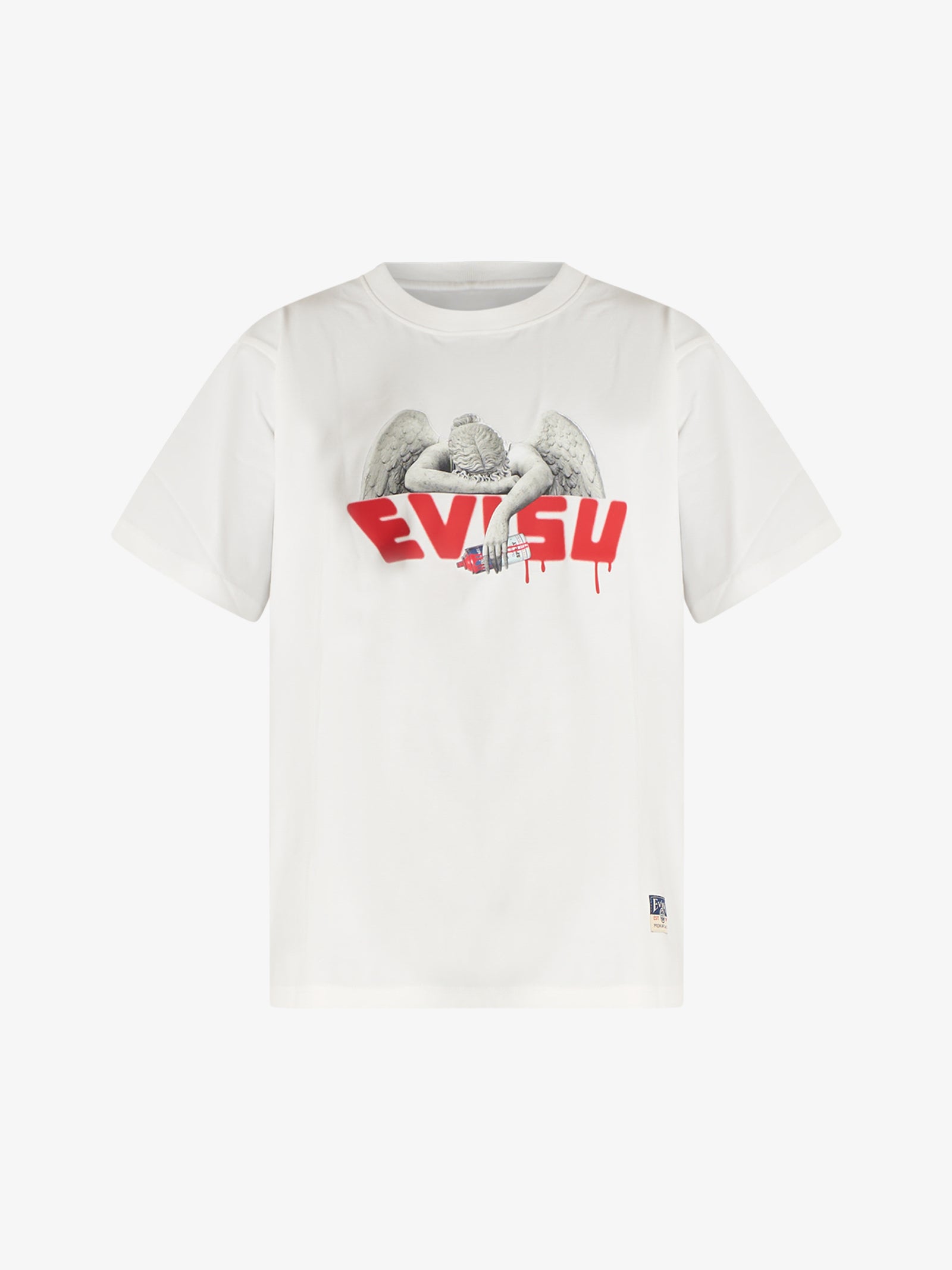 EVISU t-shirt with angel print and spray paint white man