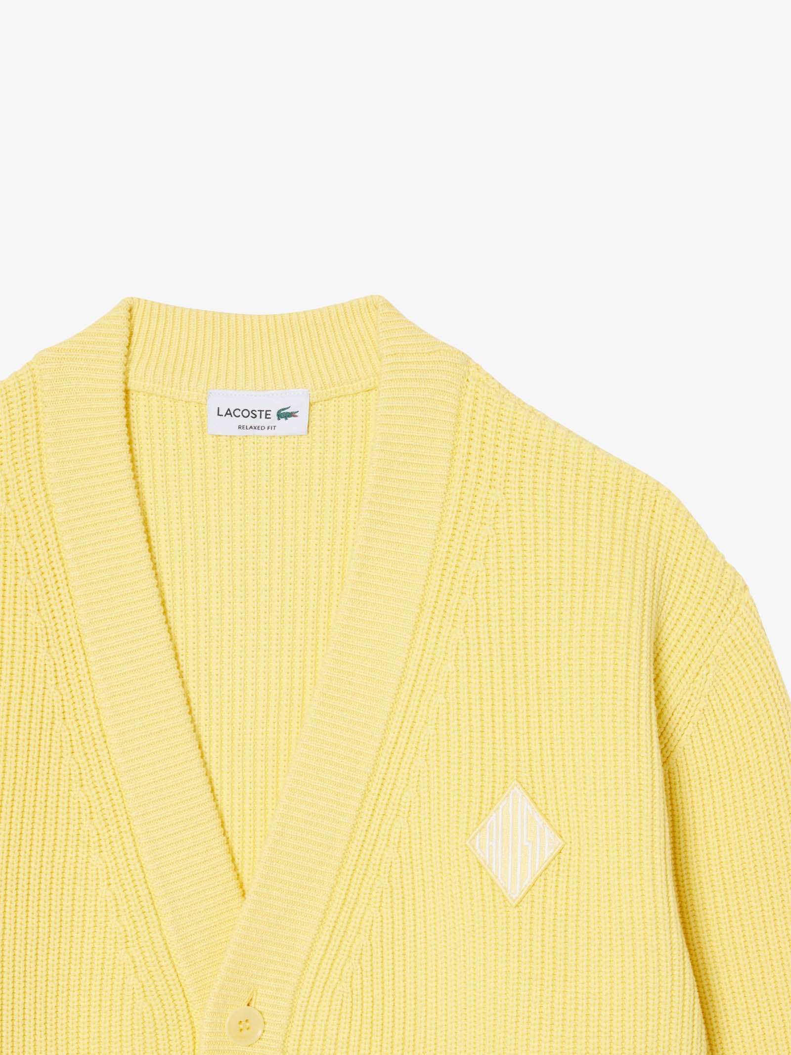 LACOSTE relaxed fit ribbed cardigan yellow cotton
