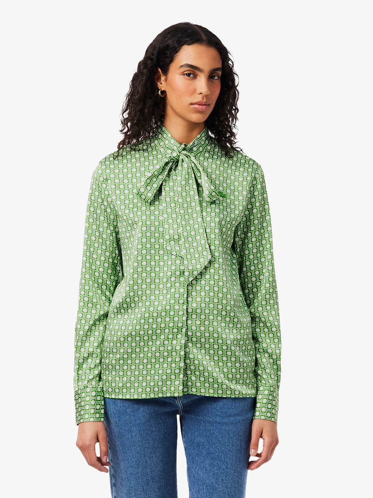 LACOSTE green women's detachable knotted collar shirt