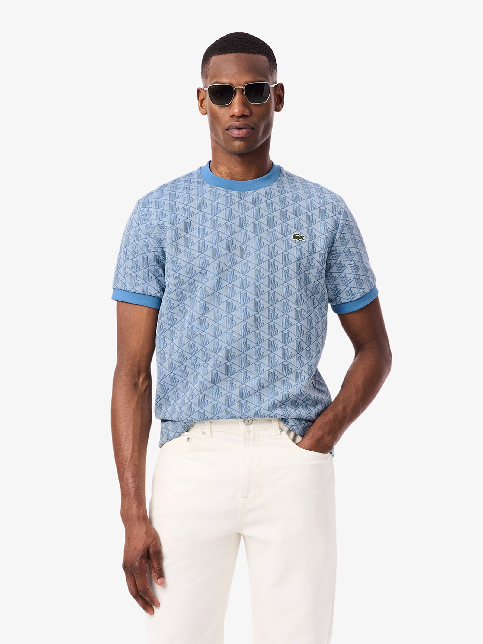 LACOSTE green men's jacquard monogram slim fit t-shirt