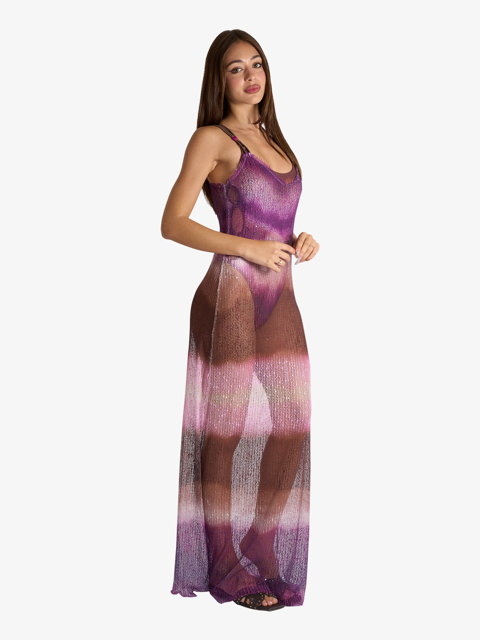purple pin up dress Pin Up Mini Fishnet Bodycon Dress Lilac