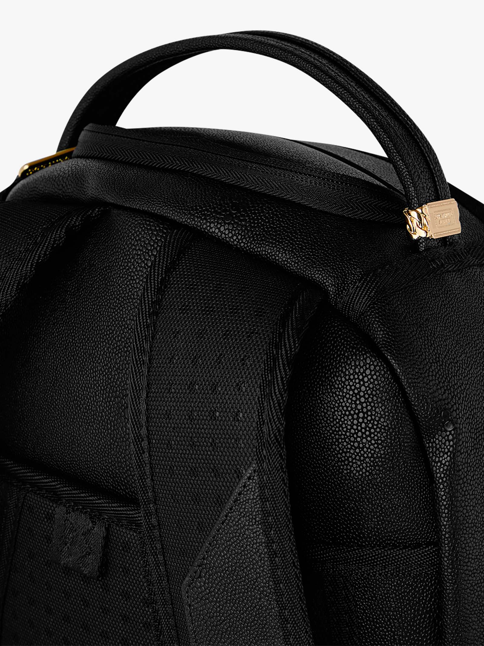black leather gold zipper backpack Sprayground That Gold Drip DLXSV Backpack