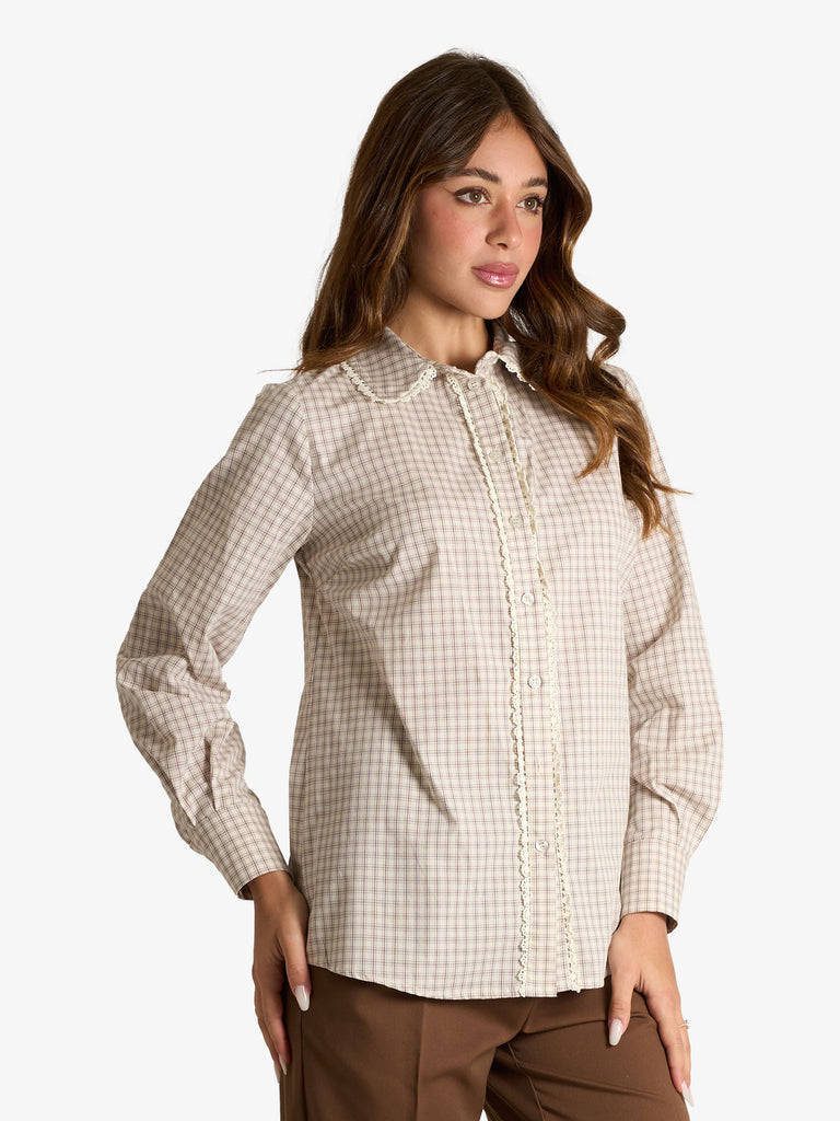 Vicolo beige women's checkered shirt -Size M