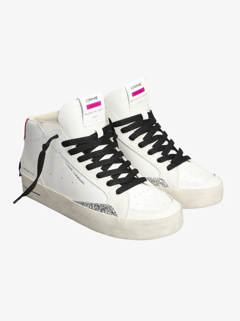 CRIME LONDON Sneakers SK8 DELUXE MID RAINBOW PLUM 28153A donna in pelle bianco