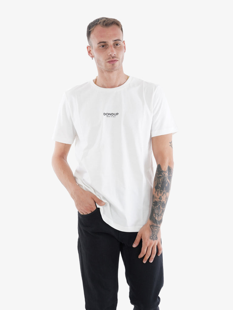 DONDUP T-Shirt girocollo regular uomo in cotone bianco con scritta logo