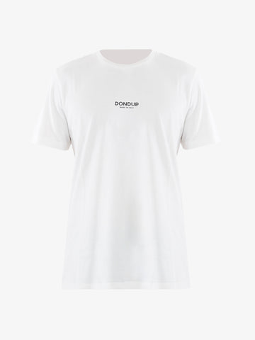 DONDUP T-Shirt girocollo regular uomo in cotone bianco con scritta logo