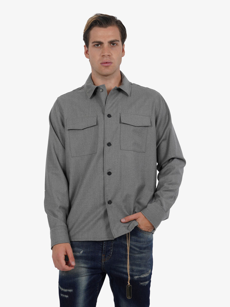 LOW BRAND Camicia S134 uomo in flanella di lana grigio