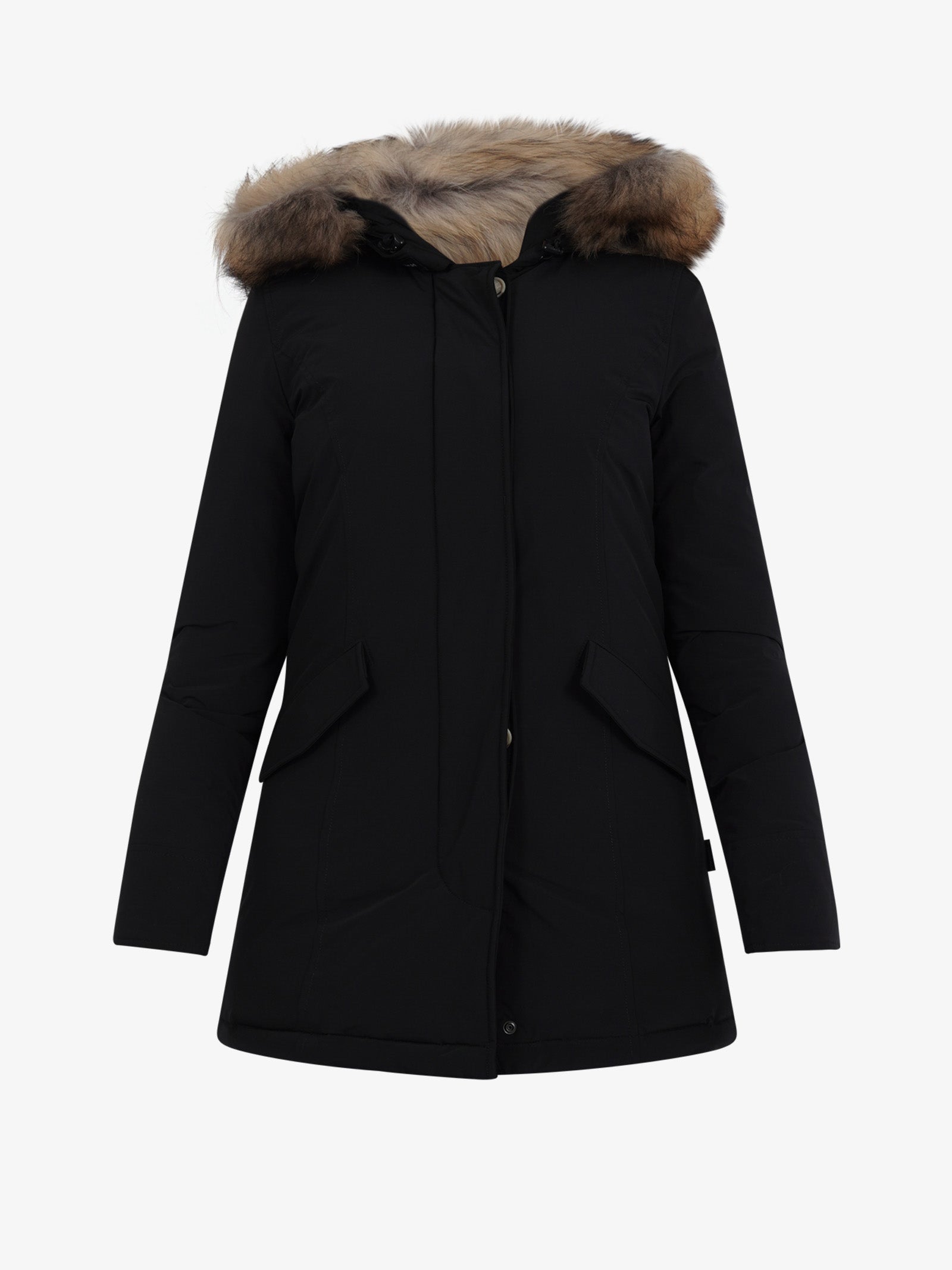 WOOLRICH Parka Luxury Arctic Raccoon donna nero in Urban Touch con pelliccia removibile