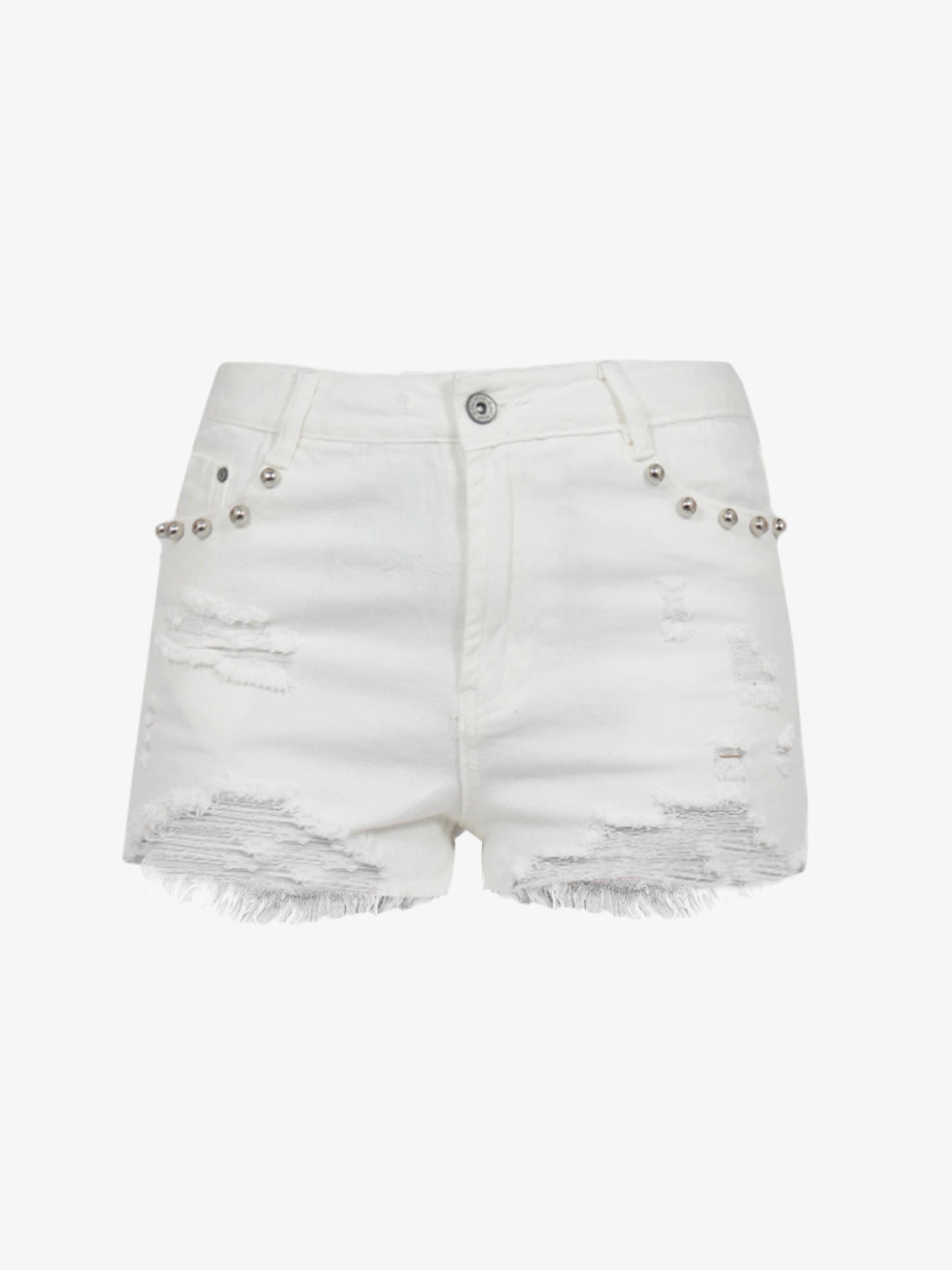 MARC ELLIS Shorts donna in denim bianco con borchie