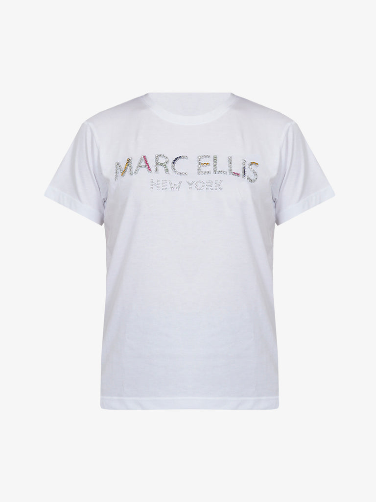 MARC ELLIS T-Shirt donna bianca con strass logo