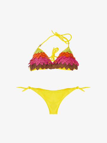 PIN UP Costume da bagno bikini donna foglie laser giallo