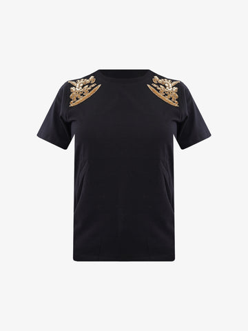 TRASH AND LUXURY T-shirt basic donna nera con dettagli in oro