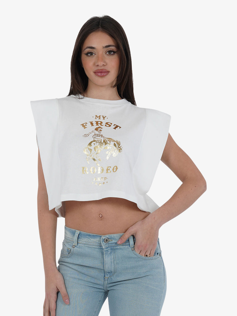 AKEP T-shirt smanicata stampa Rodeo TSKD05201 donna cotone panna